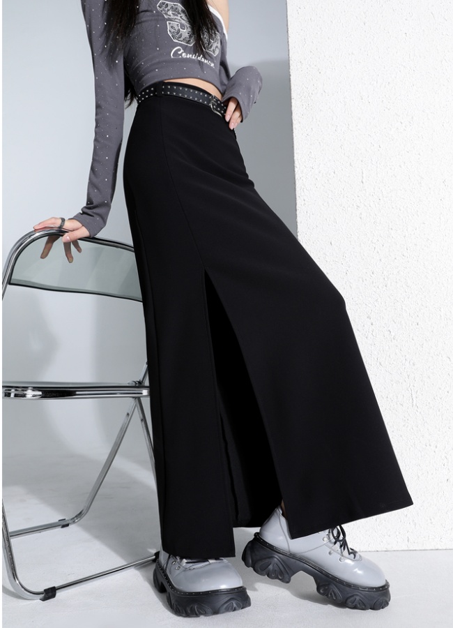 Black spring business suit split high waist skirt for women