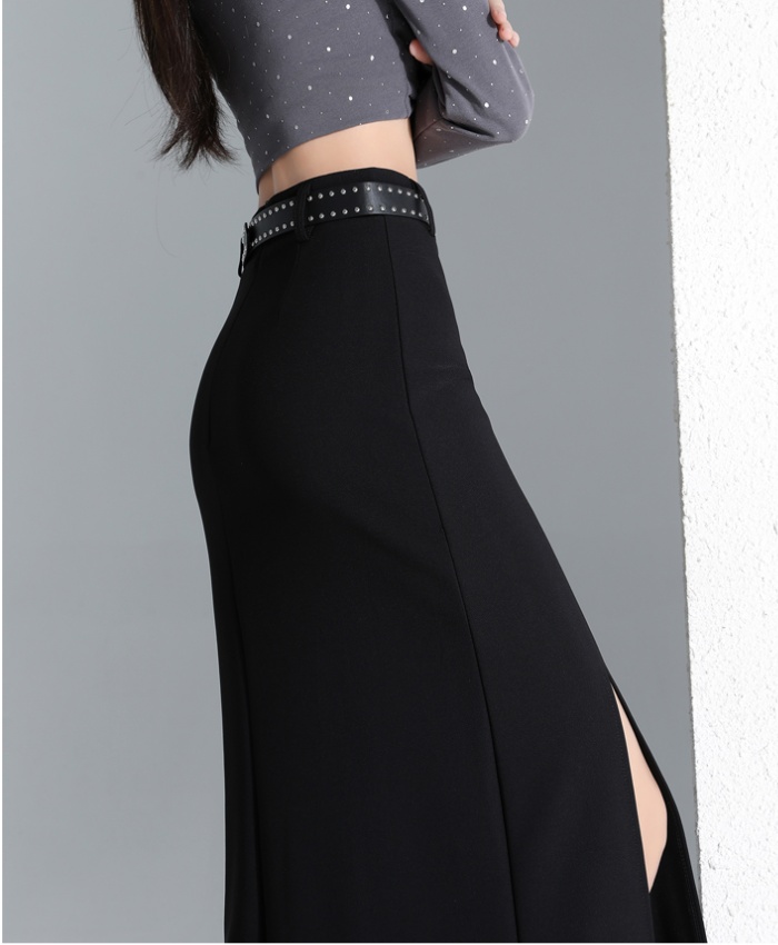 Black spring business suit split high waist skirt for women