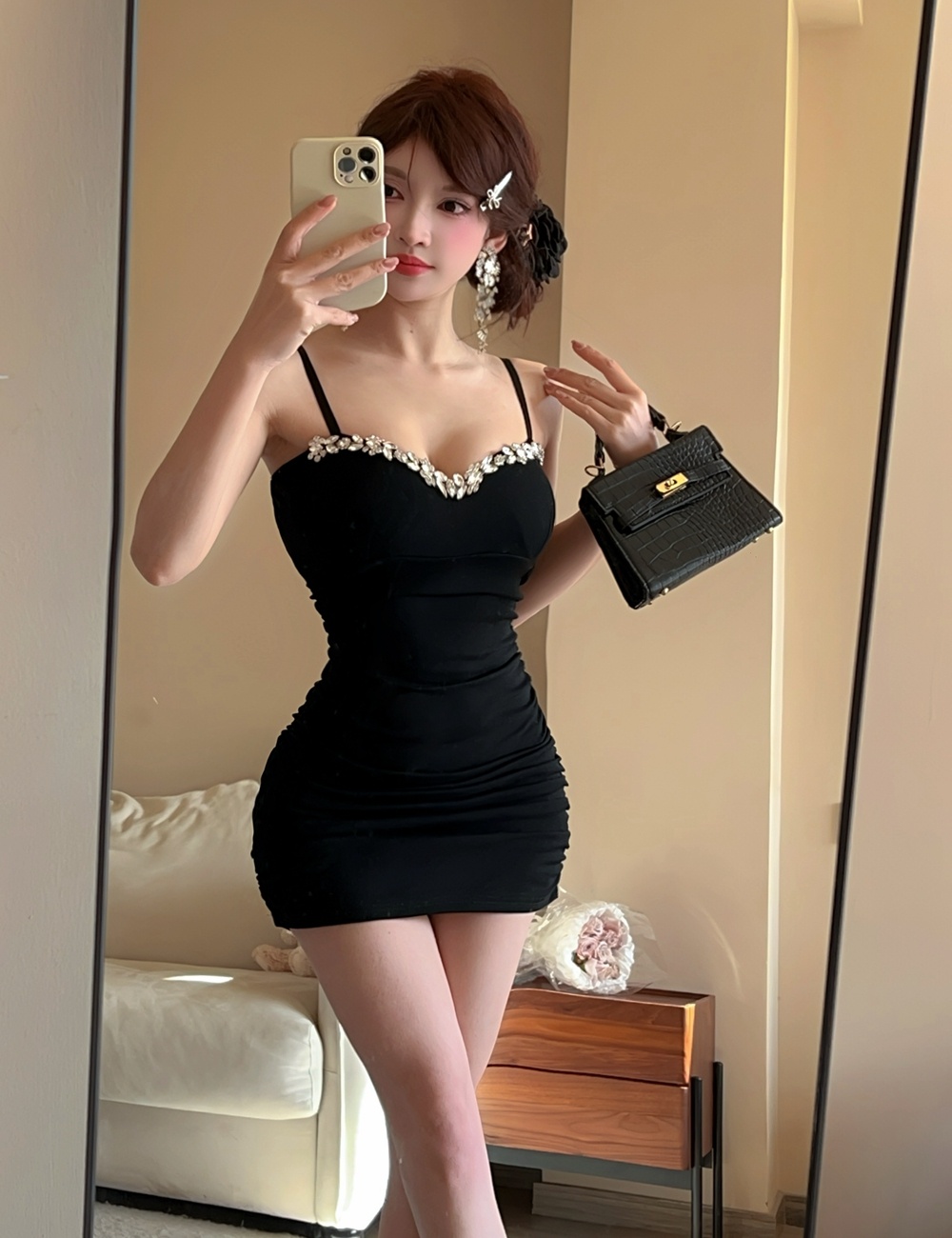 Sling package hip formal dress diamond summer dress