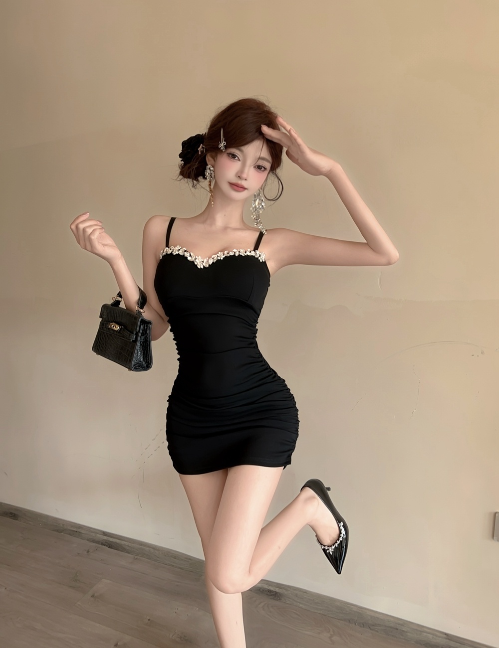 Sling package hip formal dress diamond summer dress