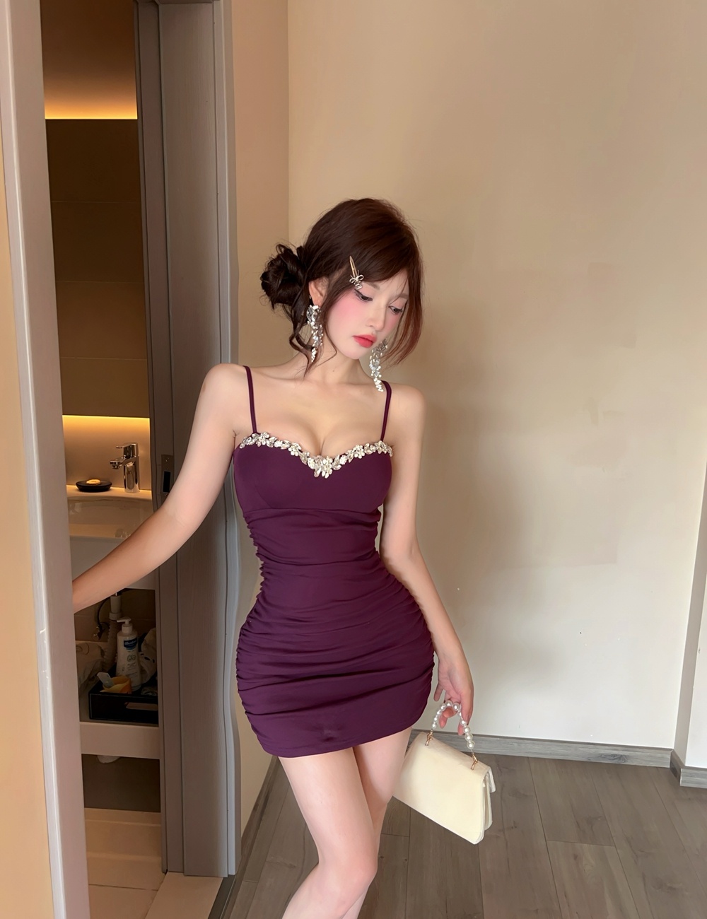 Sling package hip formal dress diamond summer dress