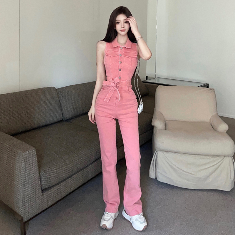 Sleeveless fashion work clothing bandage jumpsuit