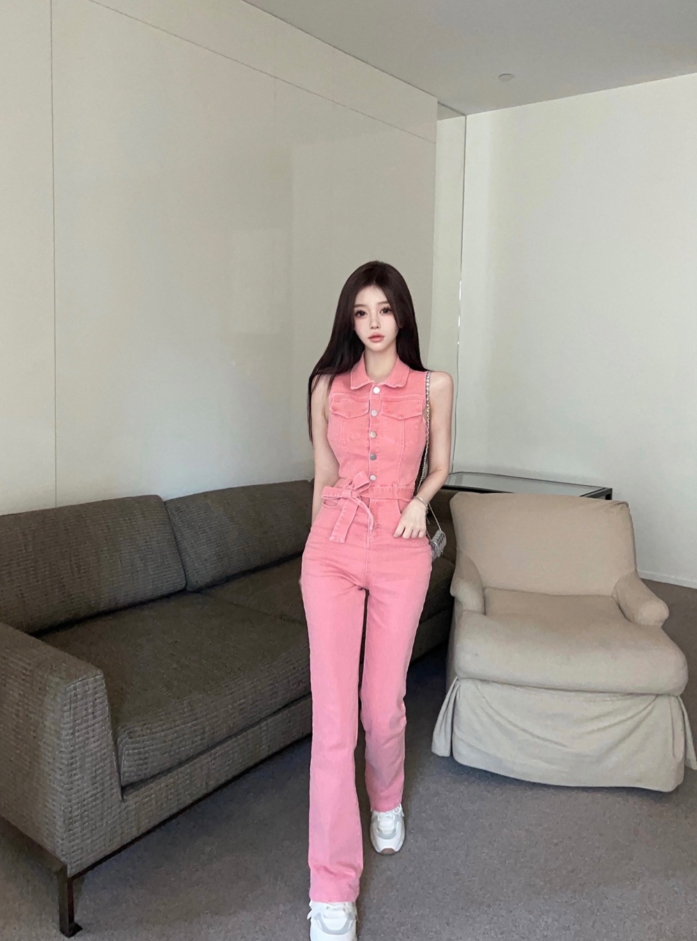 Sleeveless fashion work clothing bandage jumpsuit