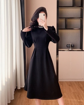 Long sleeve temperament long dress Hepburn style dress