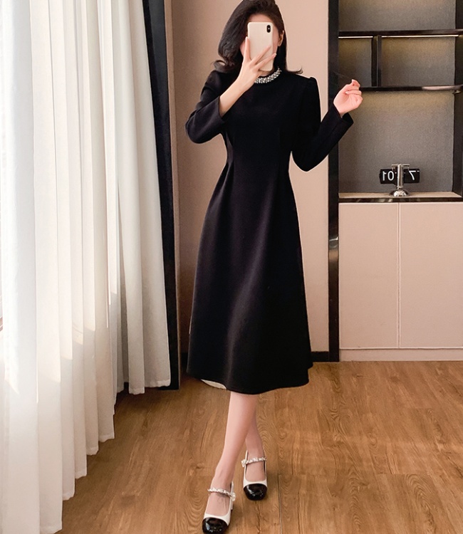 Long sleeve temperament long dress Hepburn style dress