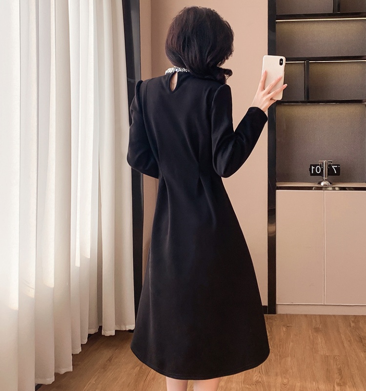 Long sleeve temperament long dress Hepburn style dress