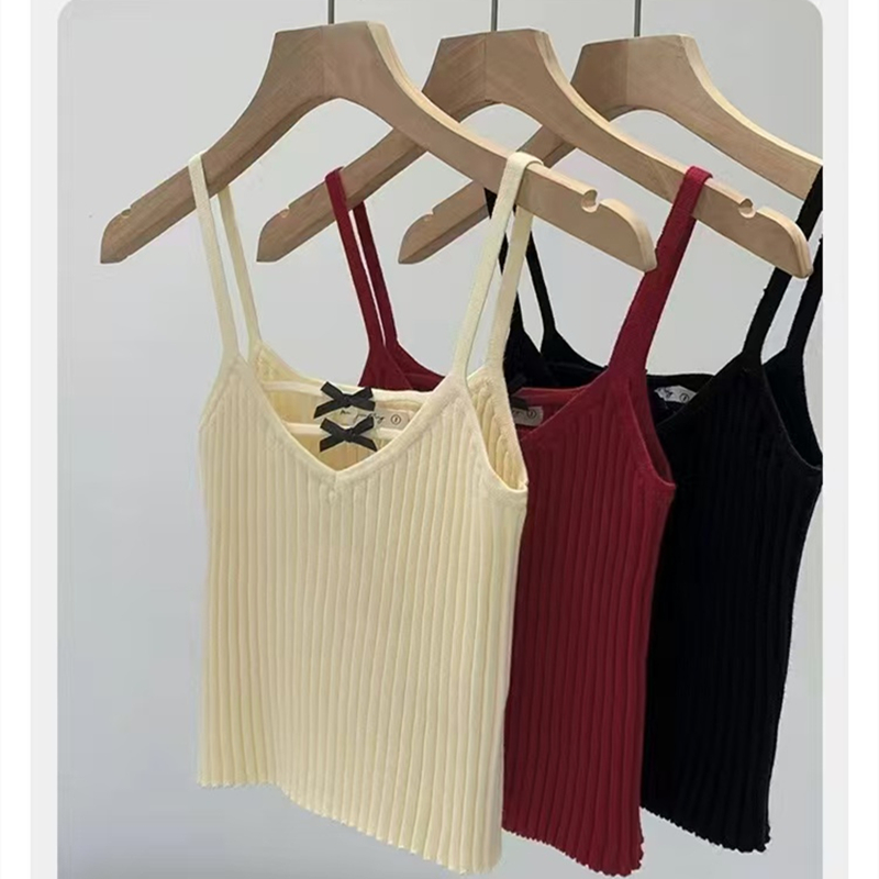 Bow sleeveless vest summer short small sling for women