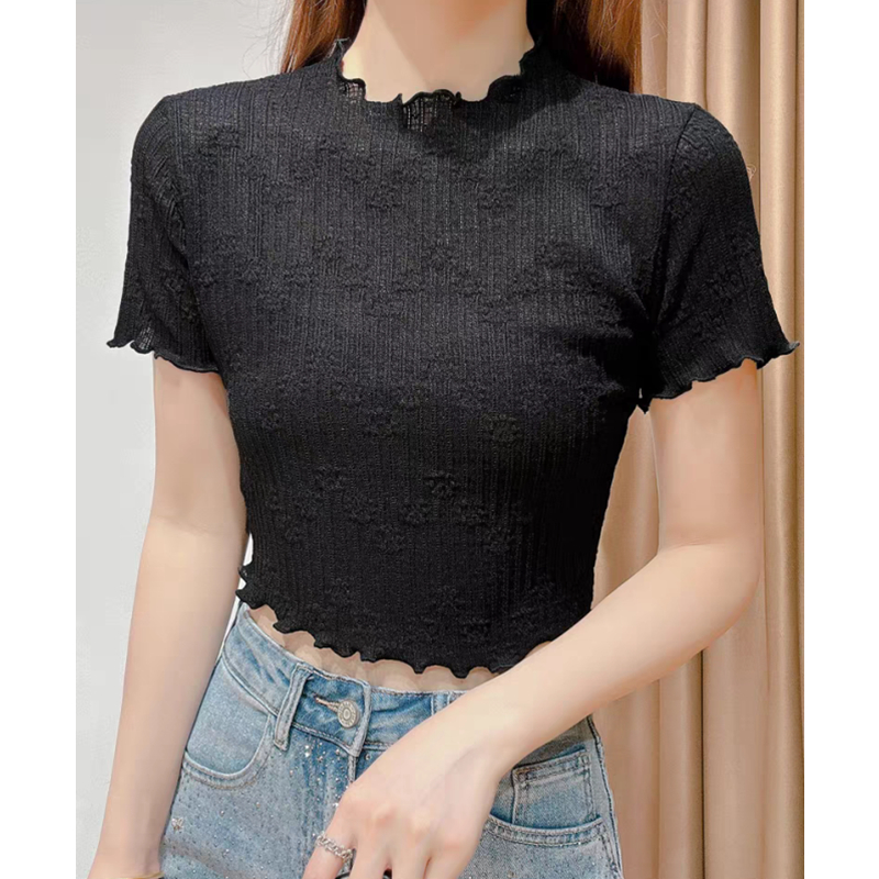 Lace ice silk T-shirt summer tops for women