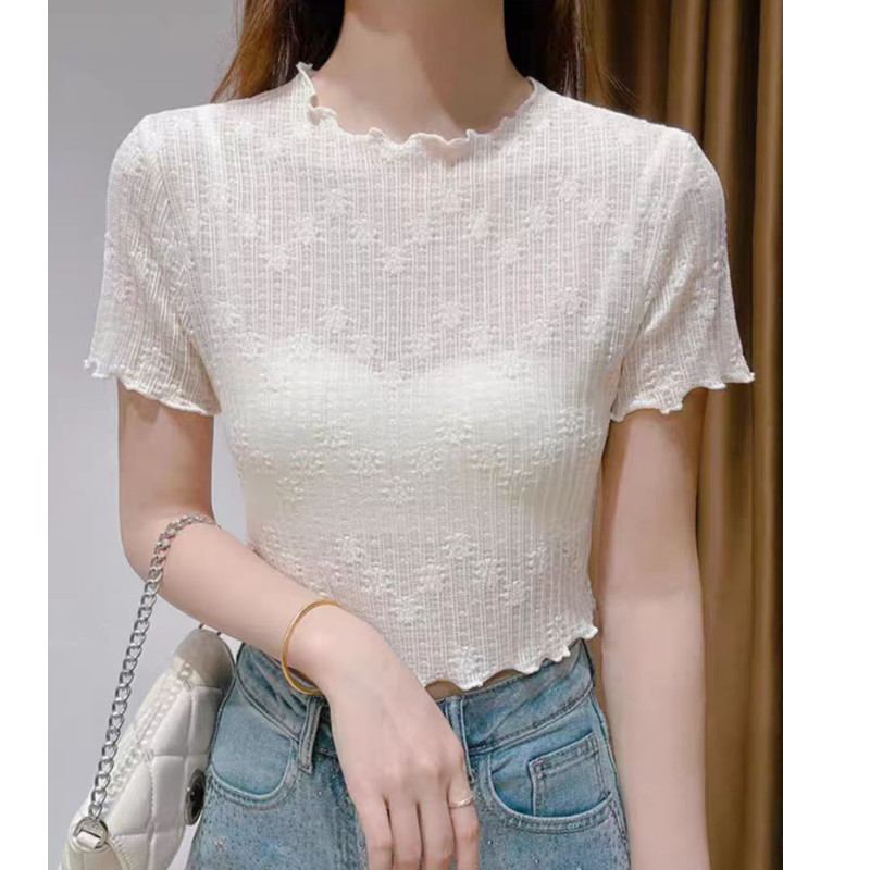 Lace ice silk T-shirt summer tops for women