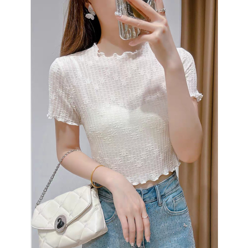 Lace ice silk T-shirt summer tops for women