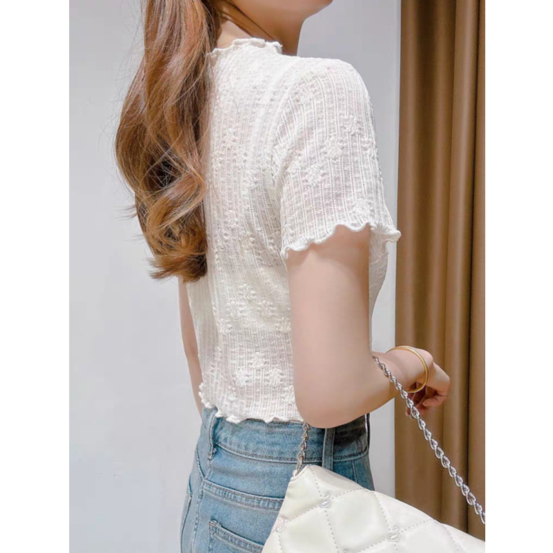 Lace ice silk T-shirt summer tops for women