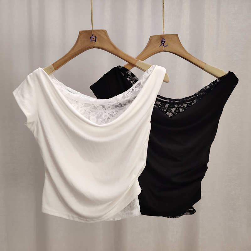 Knitted lace tops irregular summer T-shirt for women