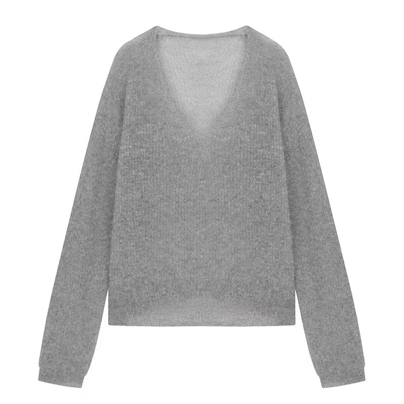 Loose lazy V-neck sweater autumn mohair coat for women