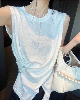 Light round neck tops summer sleeveless vest for women