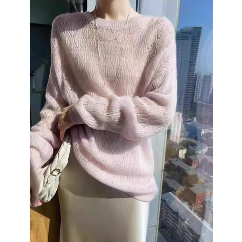 Knitted loose round neck long sleeve thin sweater