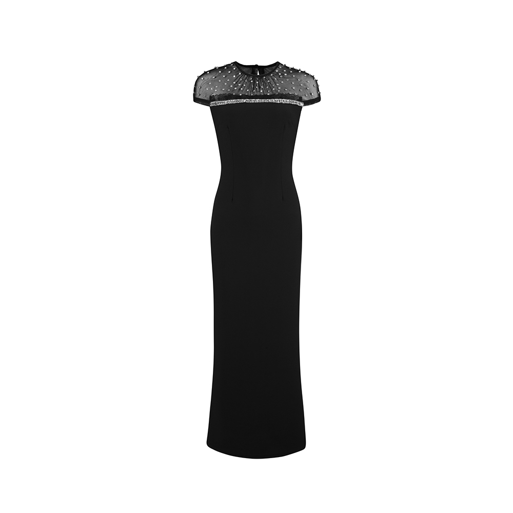 Gauze splice dress rhinestone light luxury evening dress