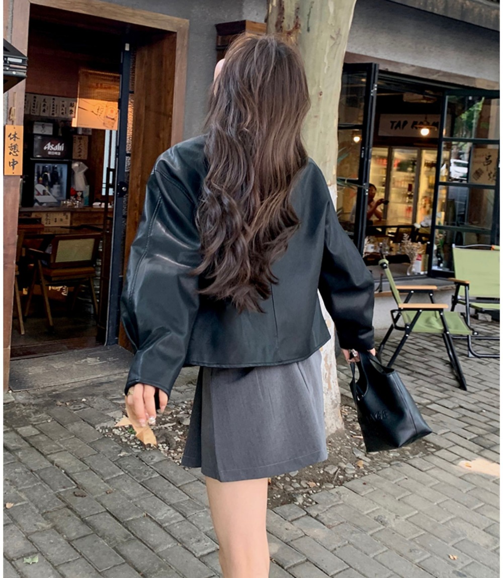 Small autumn leather coat PU locomotive tops for women