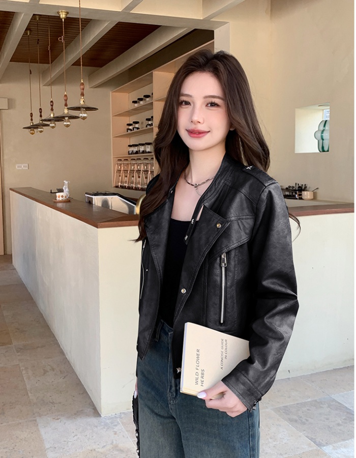 Handsome locomotive coat cstand collar jacket for women