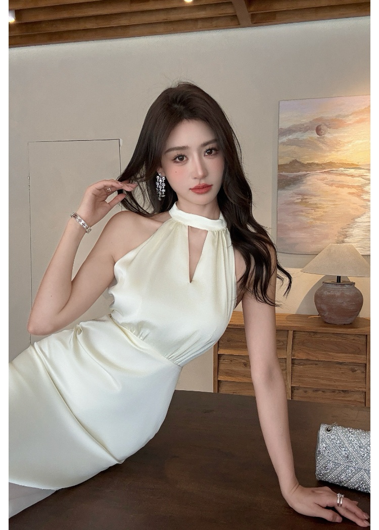 Halter satin long dress splice mermaid dress for women