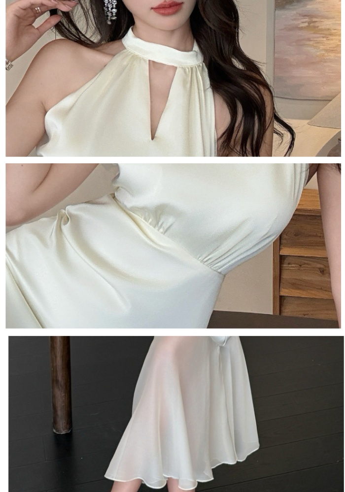 Halter satin long dress splice mermaid dress for women