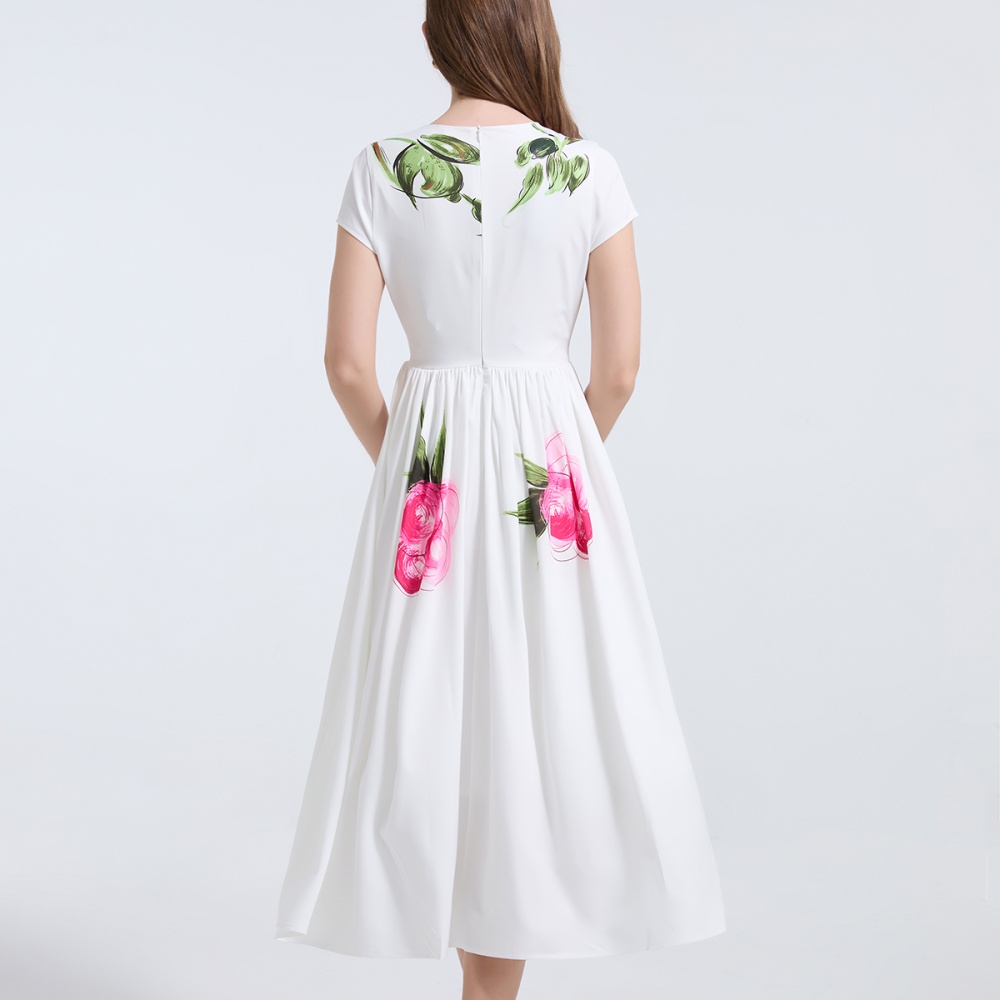 Short sleeve temperament flowers slim dress