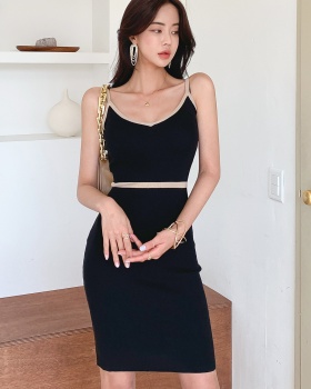 V-neck Korean style hip T-back slim sling dress for women