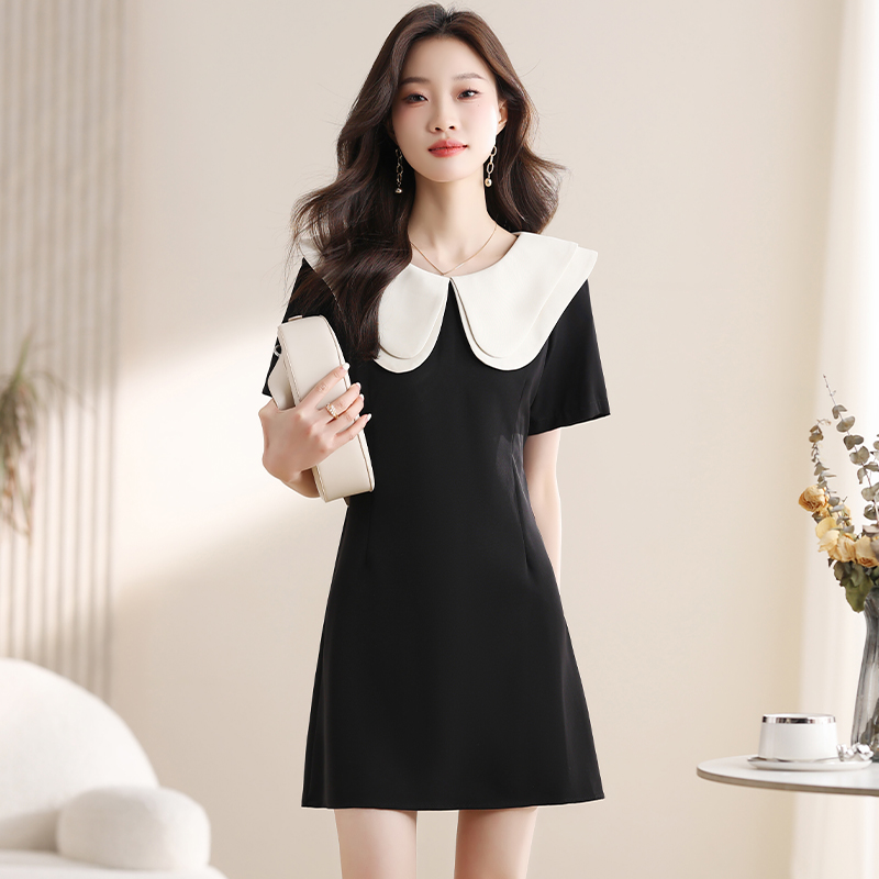 Pinched waist France style T-back A-line dress for women