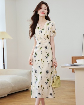 Pinched waist floral summer refinement dress for women