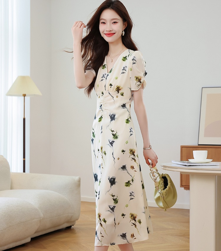 Pinched waist floral summer refinement dress for women