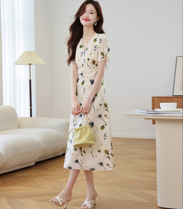 Pinched waist floral summer refinement dress for women