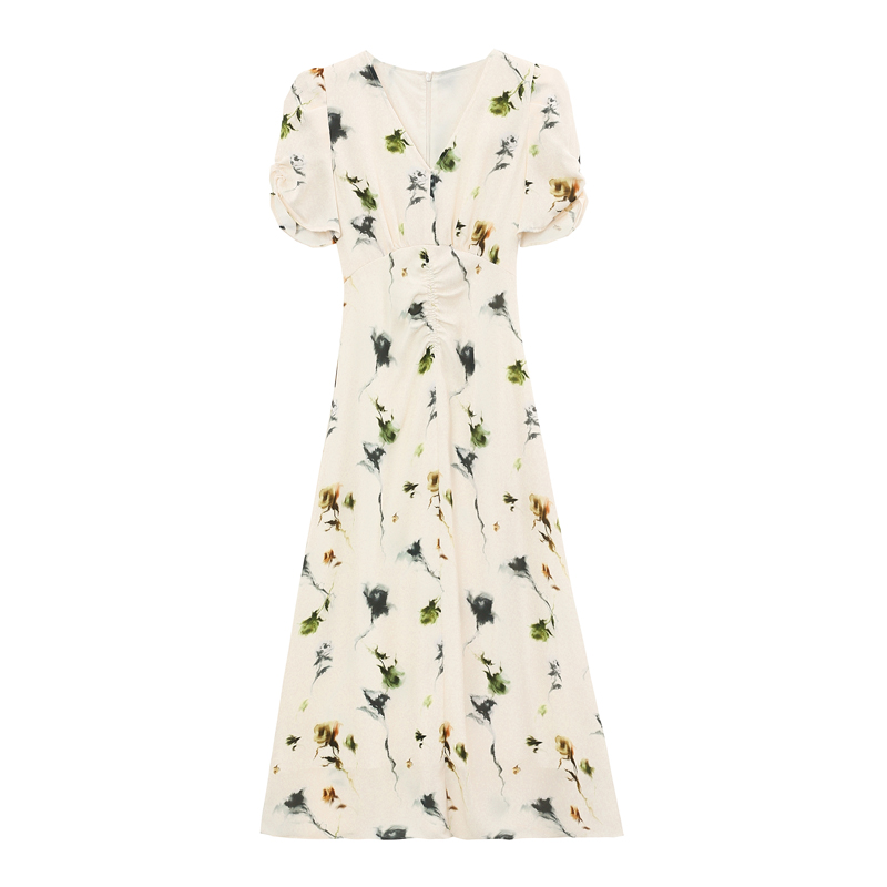 Pinched waist floral summer refinement dress for women