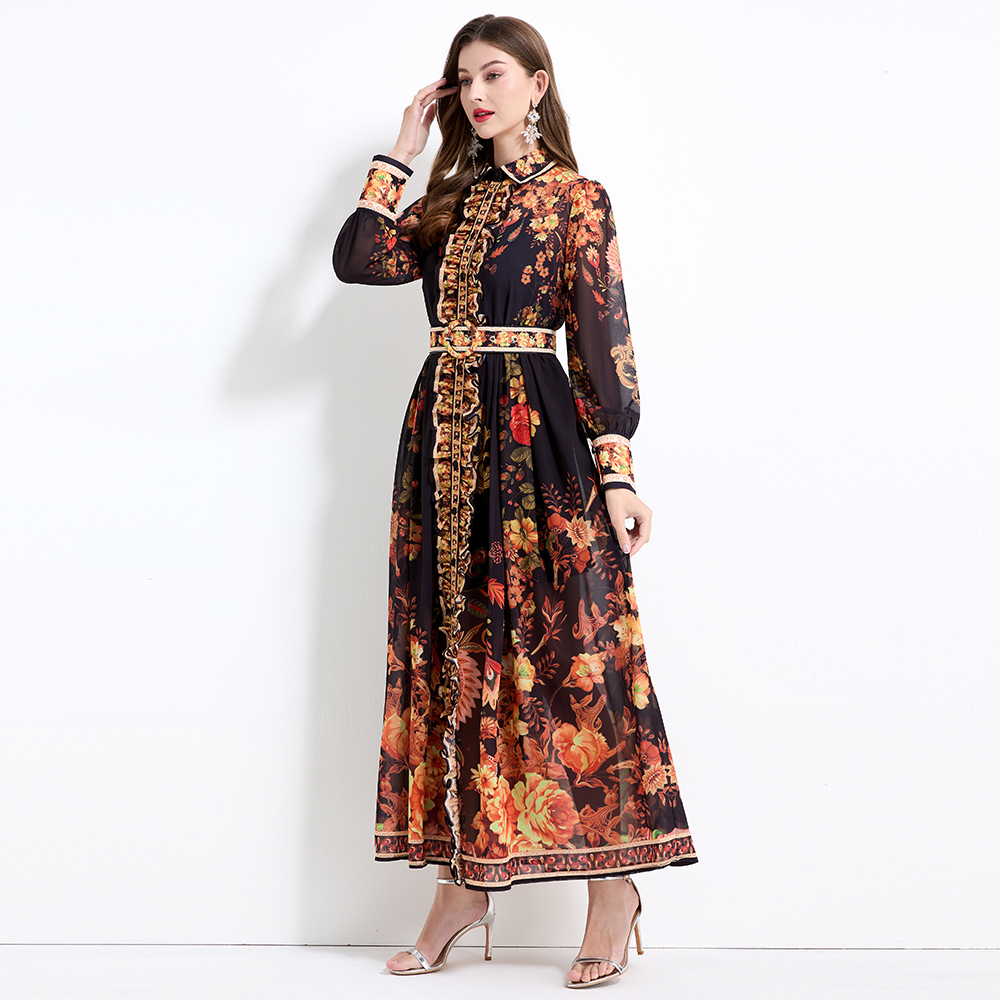 Spring and summer shirt long sleeve long dress 2pcs set