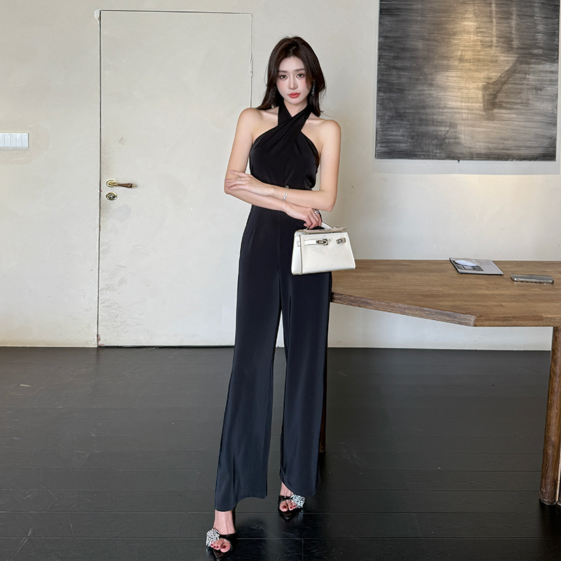 Long high waist wide leg pants temperament jumpsuit