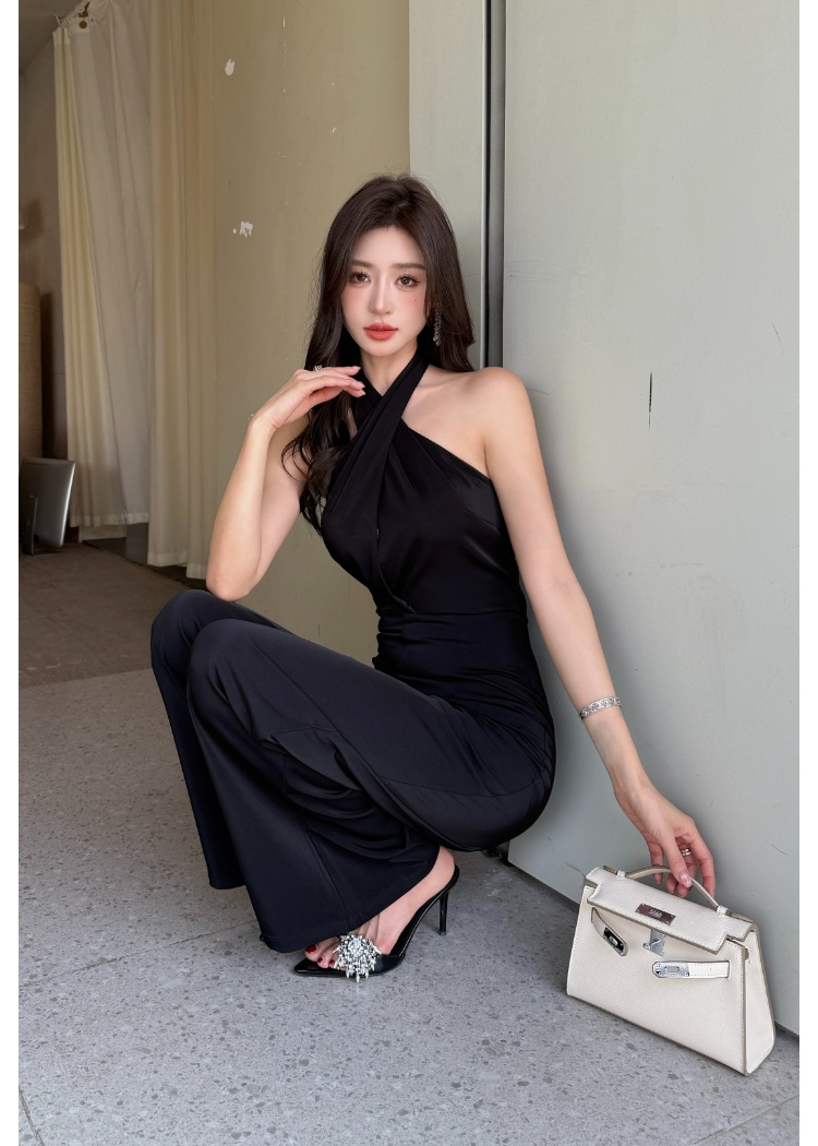 Long high waist wide leg pants temperament jumpsuit