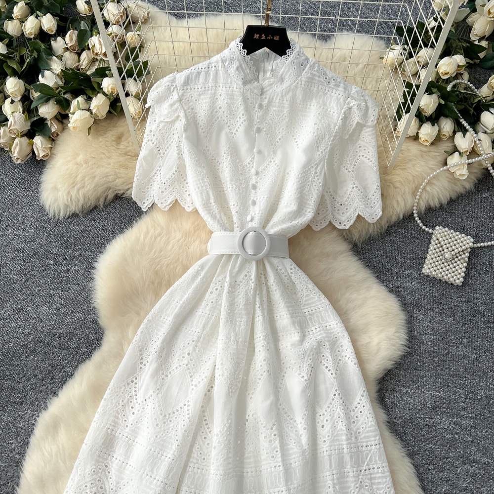 Hollow dress single-breasted long dress for women