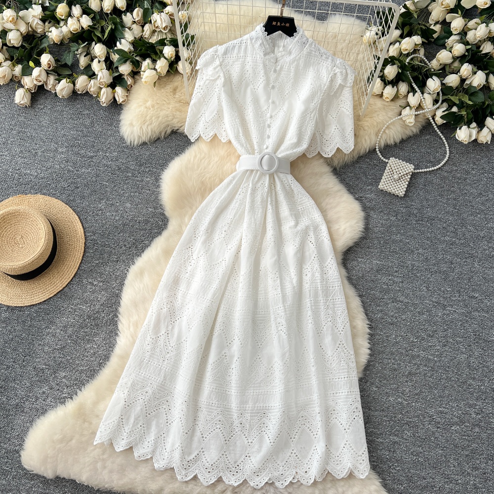 Hollow dress single-breasted long dress for women