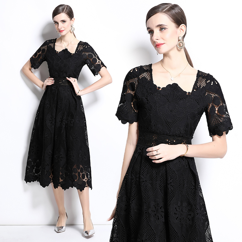 Elegant dress short sleeve long dress for women