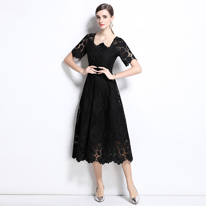 Elegant dress short sleeve long dress for women