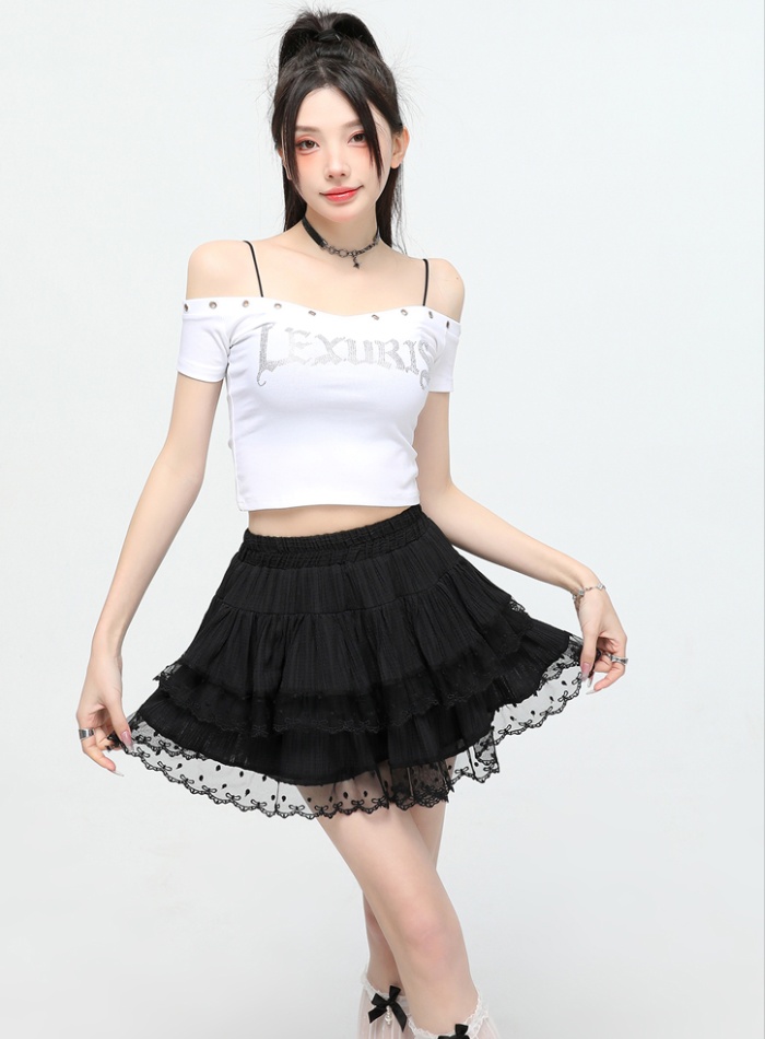 A-line show young short skirt splice high waist skirt