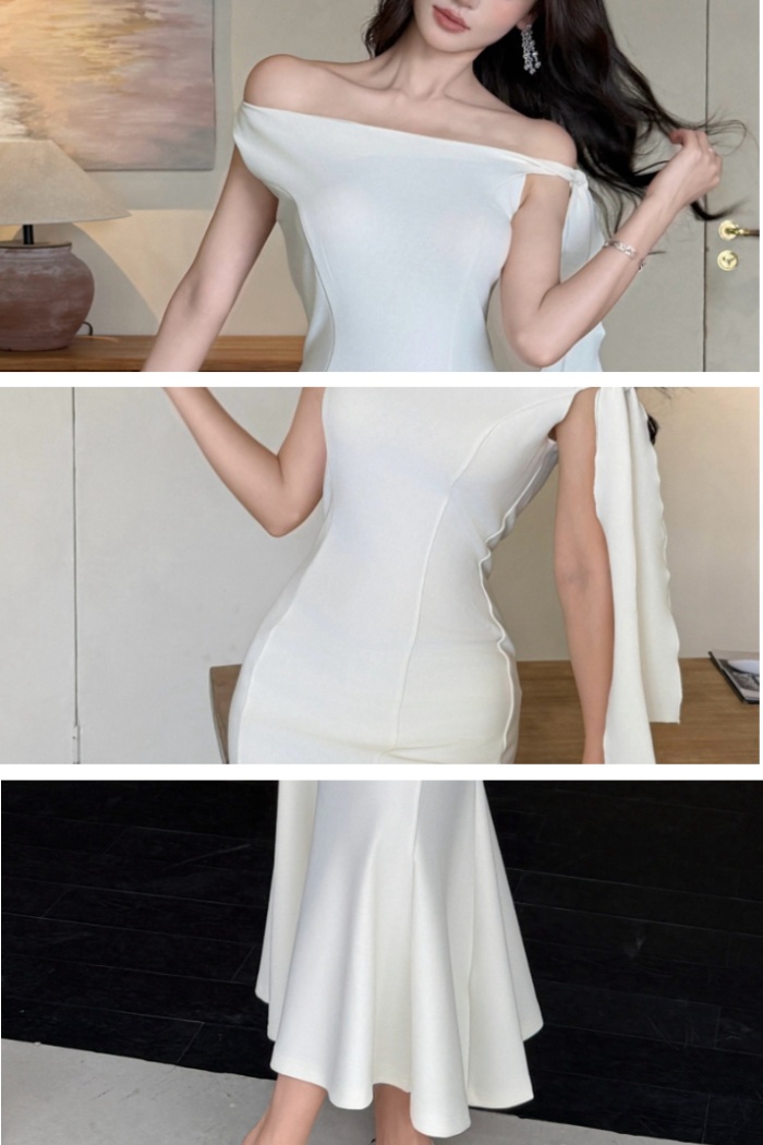 Slim sloping shoulder refinement elegant temperament dress