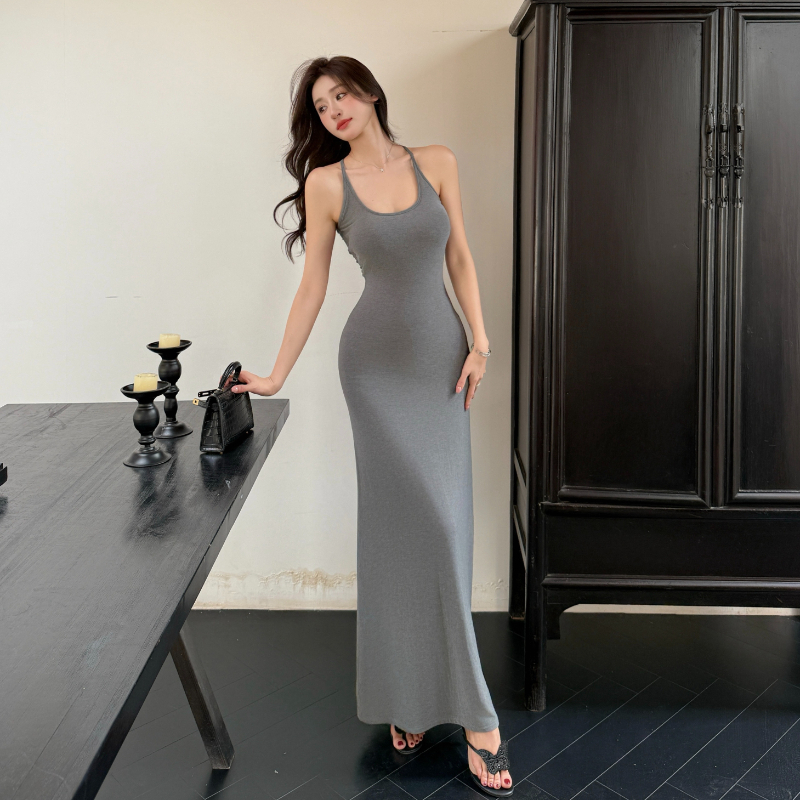 Sling chest pad dress slim spring and summer long dress