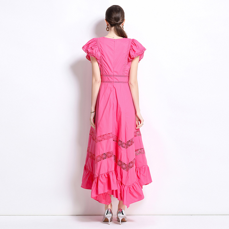 European style boats sleeve hollow vacation dress