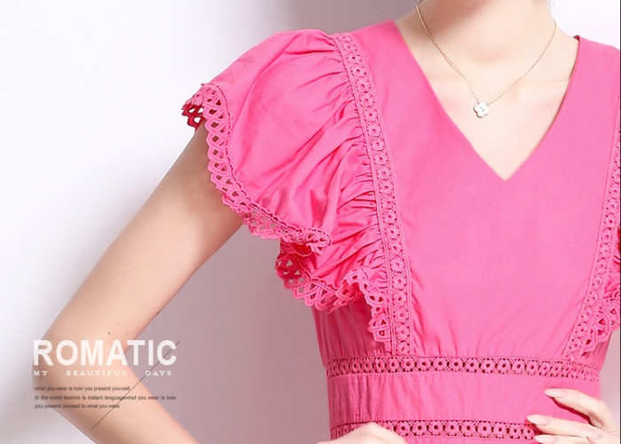 European style boats sleeve hollow vacation dress