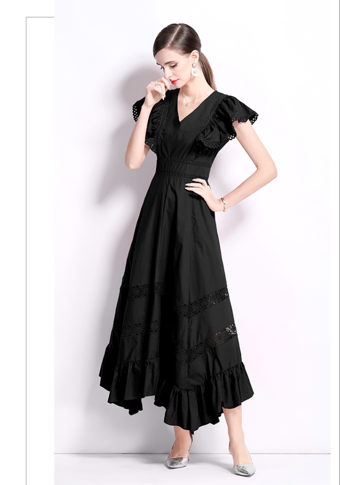 European style boats sleeve hollow vacation dress