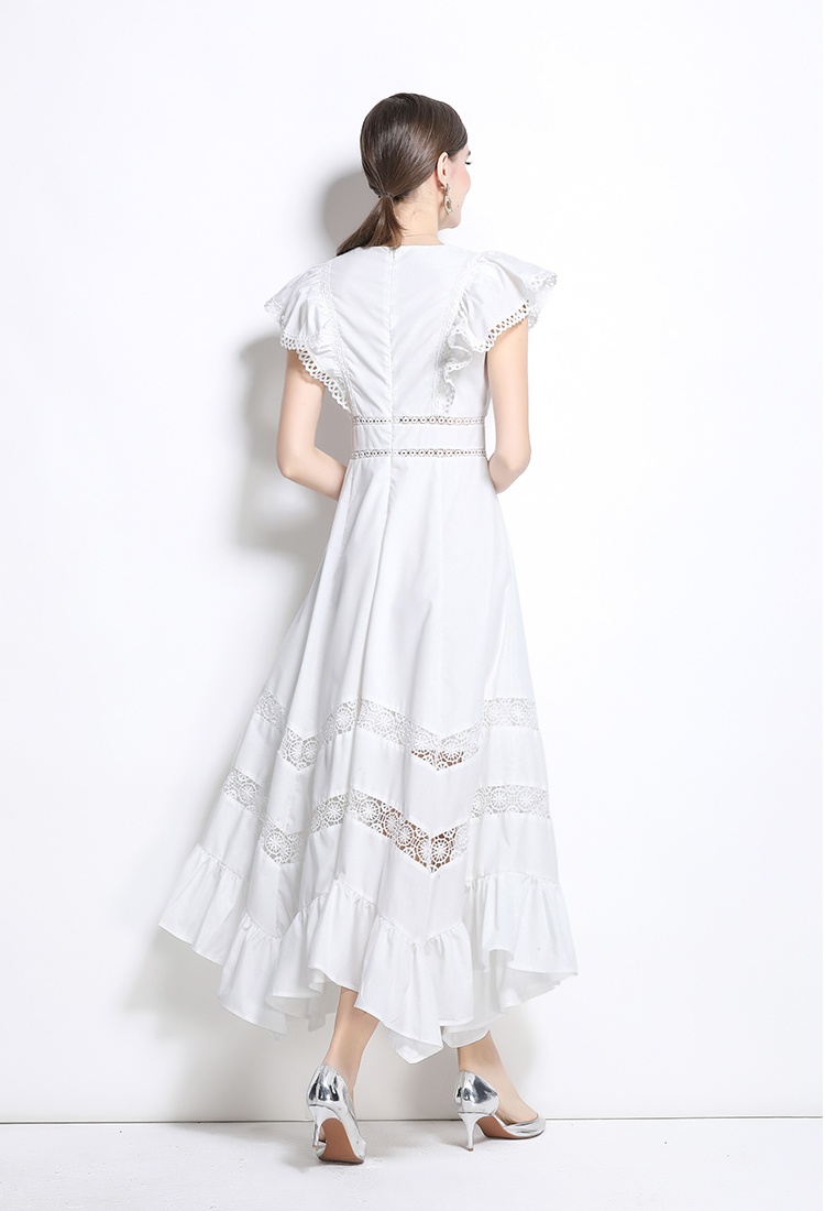 European style boats sleeve hollow vacation dress