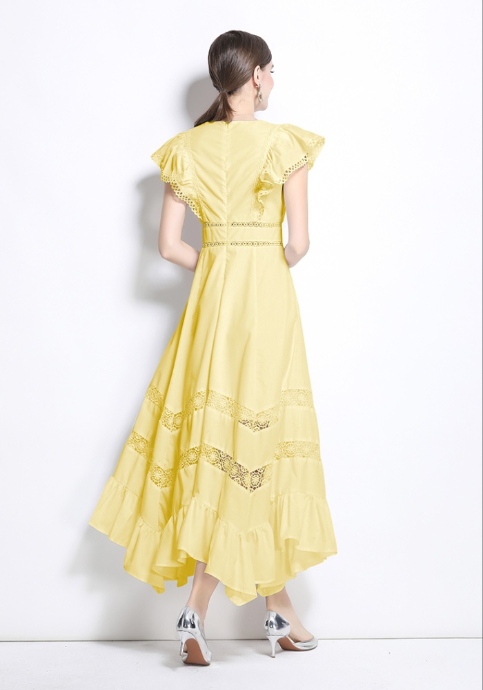 European style boats sleeve hollow vacation dress