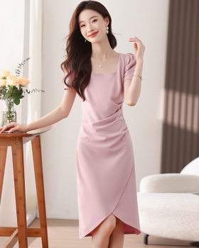 Slim France style pinched waist summer split long dress for women