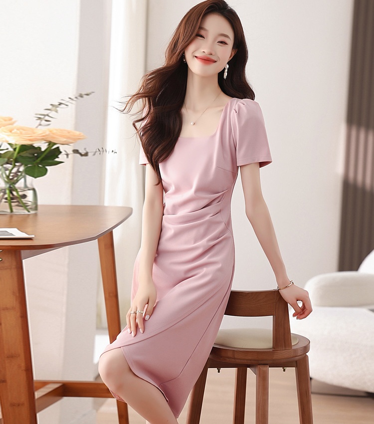 Slim France style pinched waist summer split long dress for women