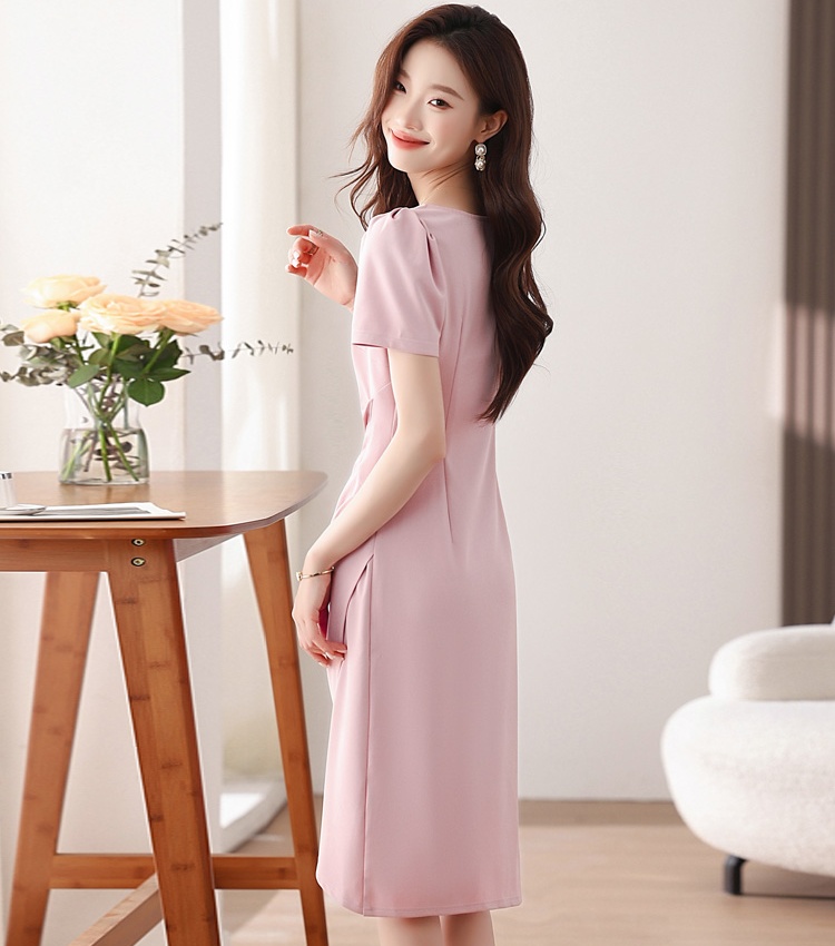 Slim France style pinched waist summer split long dress for women