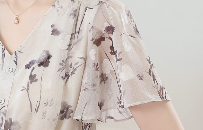 Lotus sleeve printing ink chiffon dress for women